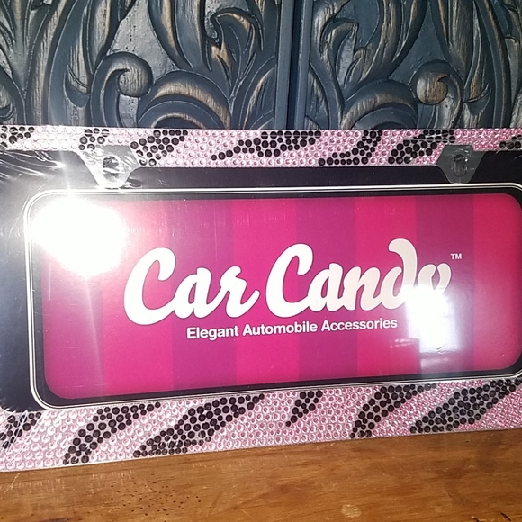 Other - Pink Crystal Zebra Stripe License Plate Frame